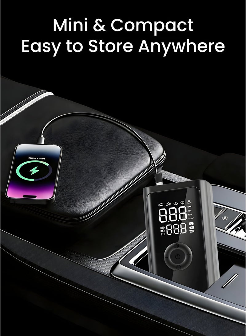 Smart Portable Tire Inflator Air Compressor, Digital Pressure Display, Auto Shut-Off, LED Light & Power Bank, Type-C Rechargeable for Car, Bike, Motorcycle & Ball - Image 5